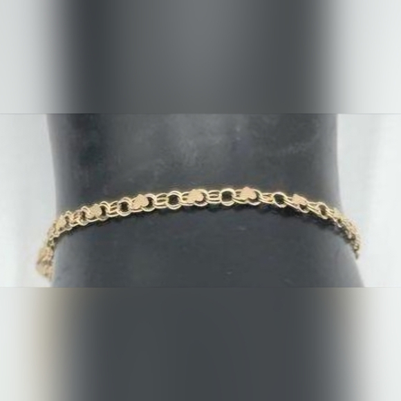 10k Yellow Gold Retro Heart Mirror Bracelet. 8" - Picture 13 of 15